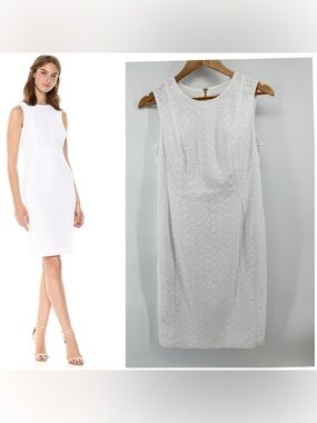 Calvin Klein White Sleeveless Eyelet Midi Sheath Dress Women's Sz 8 Cottagecore